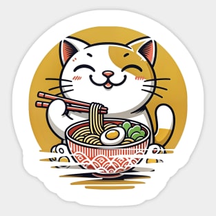 Cat Eating Ramen Cute Cat Noodles Sticker